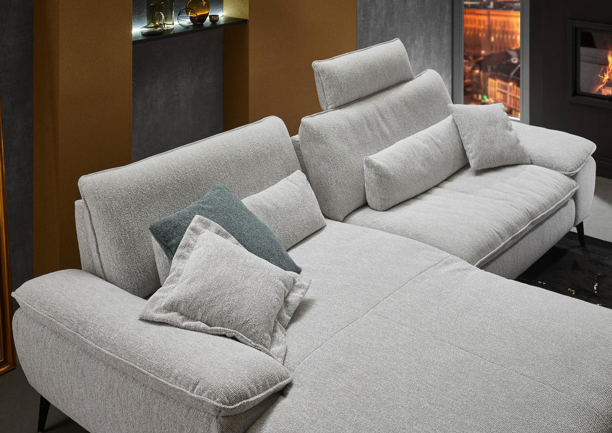 ECKSOFA Ecru Webstoff  - Ecru/Schwarz, Design, Textil/Metall (197/295cm) - Valdera