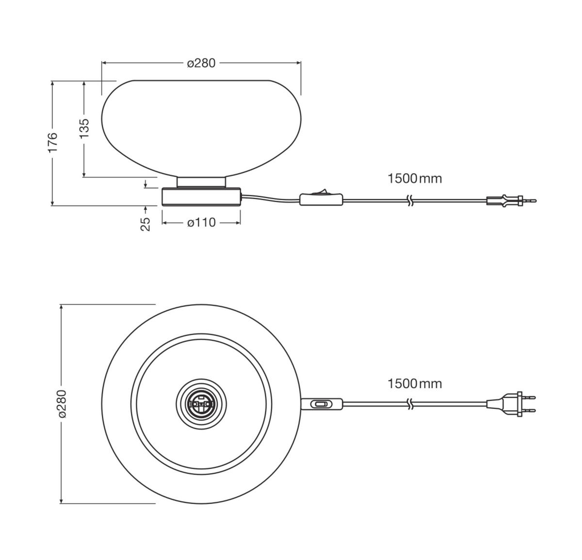 TISCHLEUCHTE 28/17,6 cm   - Schwarz, Design, Glas/Metall (28/17,6cm) - Osram