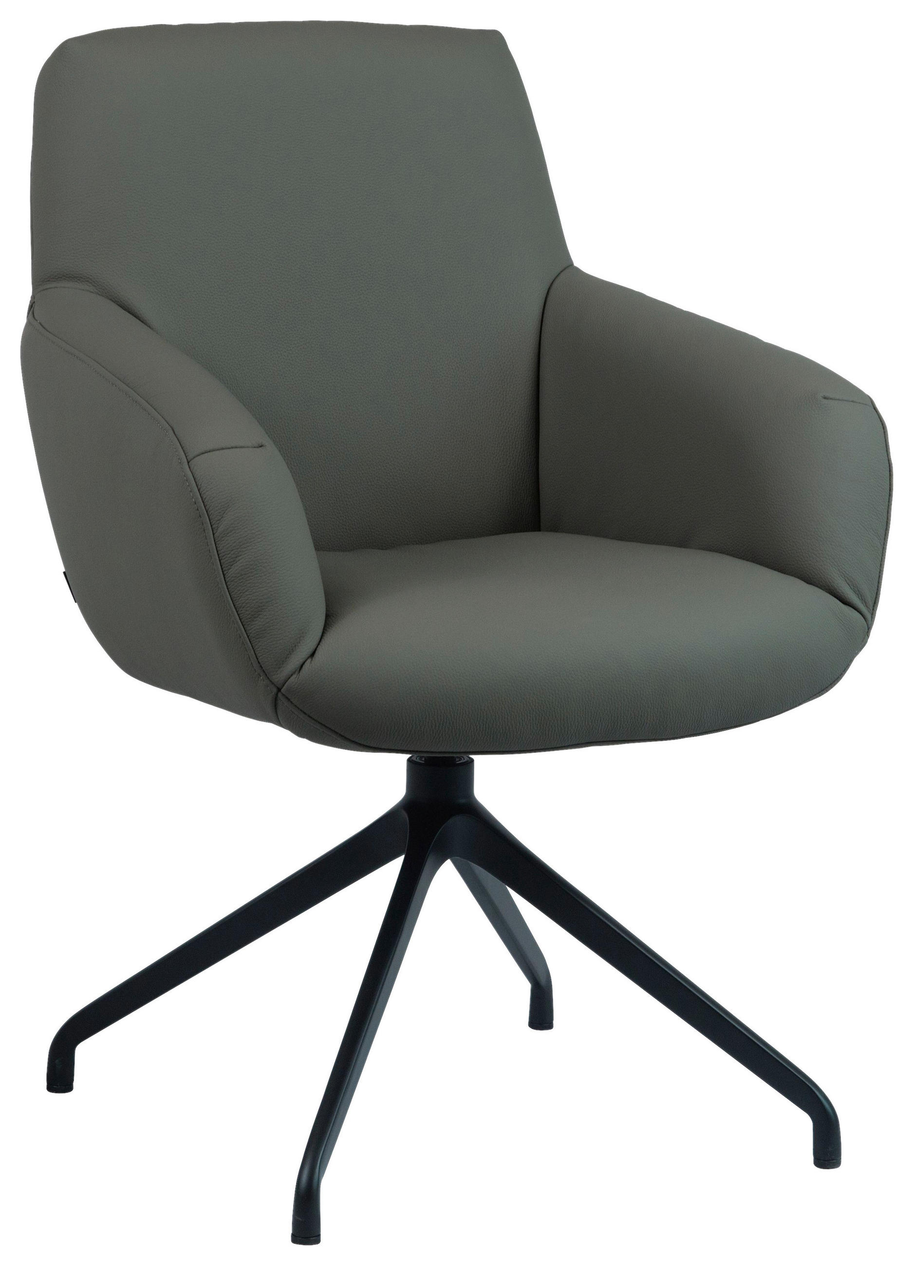 ARMLEHNSTUHL  Sitzfläche 360° drehbar, automatische Rückholfunktion  Echtleder  Schwarz, Dunkelgrau  - Dunkelgrau/Schwarz, Design, Leder/Metall (65/93/69cm) - Cassando