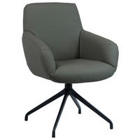 ARMLEHNSTUHL  Sitzfläche 360° drehbar, automatische Rückholfunktion  Echtleder  Schwarz, Dunkelgrau  - Dunkelgrau/Schwarz, Design, Leder/Metall (65/93/69cm) - Cassando