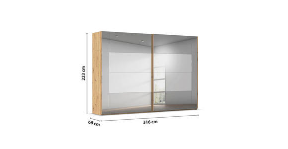 SCHWEBETÜRENSCHRANK 316/223/68 cm 2-türig Eiche Artisan  - Eiche Artisan, Design, Glas/Holzwerkstoff (316/223/68cm) - Xora