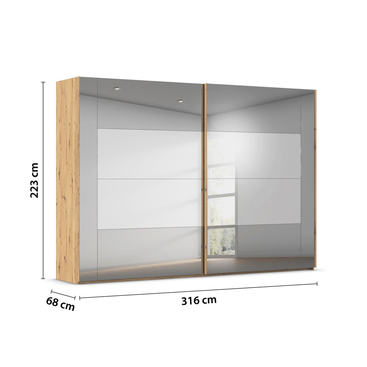SCHWEBETÜRENSCHRANK 316/223/68 cm 2-türig Eiche Artisan  - Eiche Artisan, Design, Glas/Holzwerkstoff (316/223/68cm) - Xora