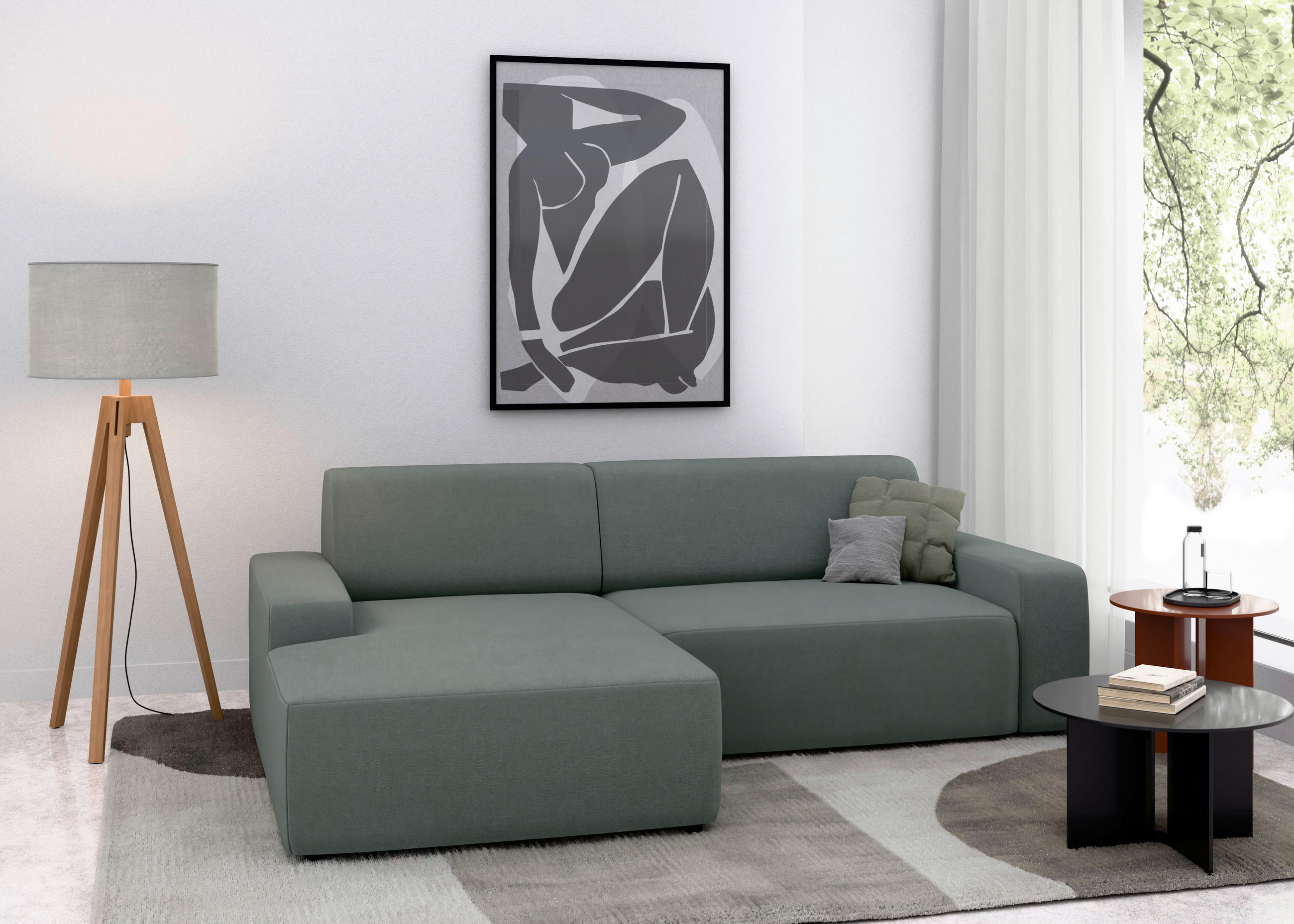 ECKSOFA in Struktur Grau - Schwarz/Grau, Modern, Kunststoff/Textil (162/246cm) - Trendmanufaktur