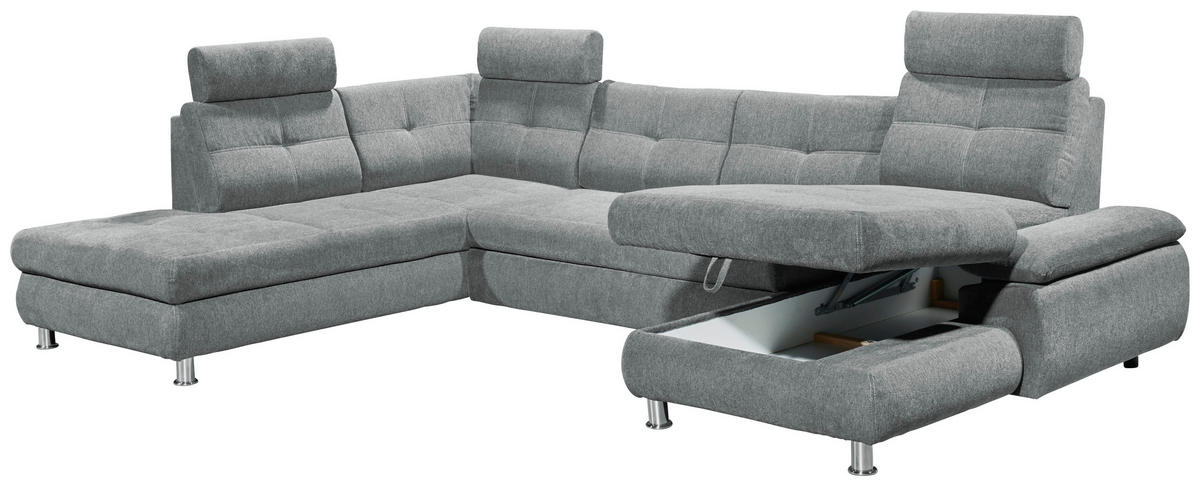 WOHNLANDSCHAFT Hellgrau Webstoff  - Hellgrau, MODERN, Kunststoff/Textil (233/349/177cm) - MID.YOU