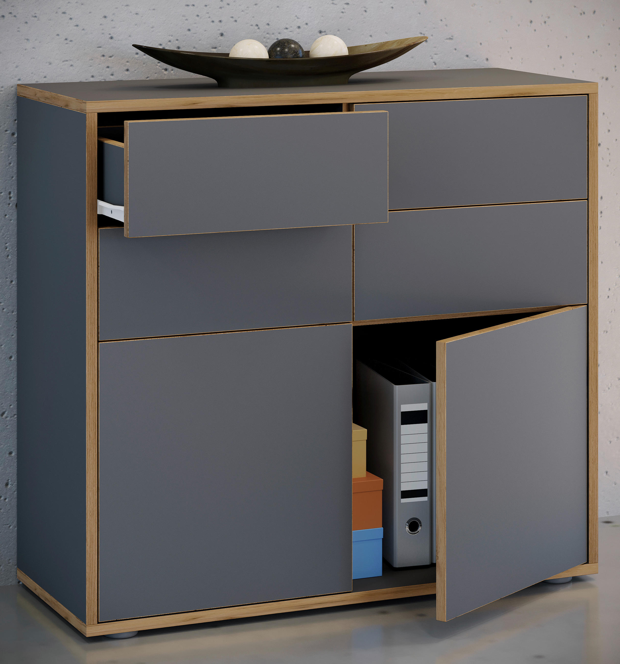 KOMMODE Salia  in 100/74/33 cm  - Honigeiche/Anthrazit, Design, Holzwerkstoff/Kunststoff (100/74/33cm) - MID.YOU