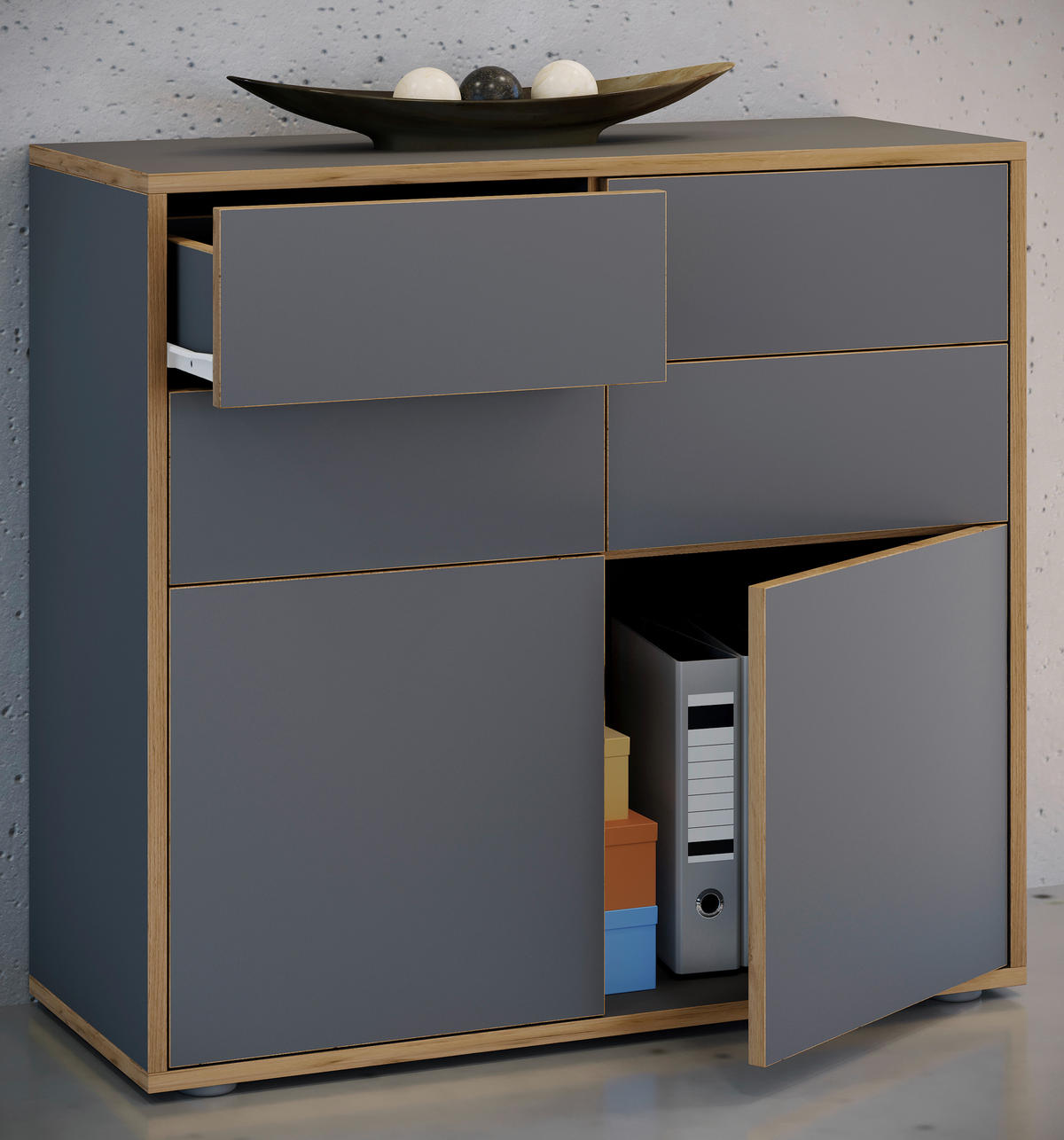 KOMMODE Salia  in 100/74/33 cm  - Honigeiche/Anthrazit, Design, Holzwerkstoff/Kunststoff (100/74/33cm) - MID.YOU