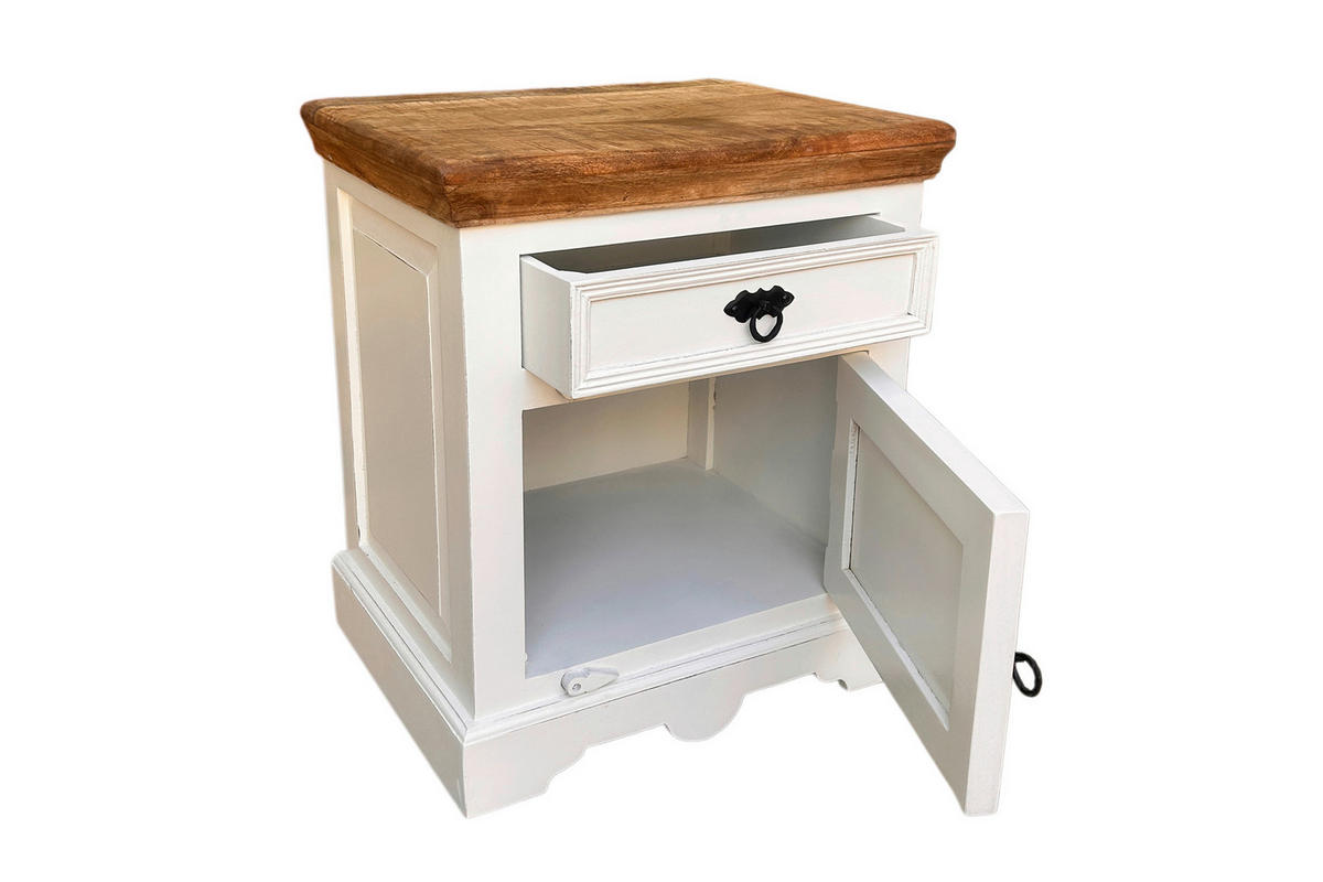 NACHTSCHRANK 50/60/40 cm Mangoholz massiv  - Schwarz/Weiß, KONVENTIONELL, Holz/Holzwerkstoff (50/60/40cm) - MID.YOU