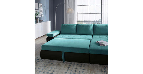 ECKSOFA in Flachgewebe Schwarz, Türkis  - Türkis/Schwarz, Design, Kunststoff/Textil (271/175cm) - Xora