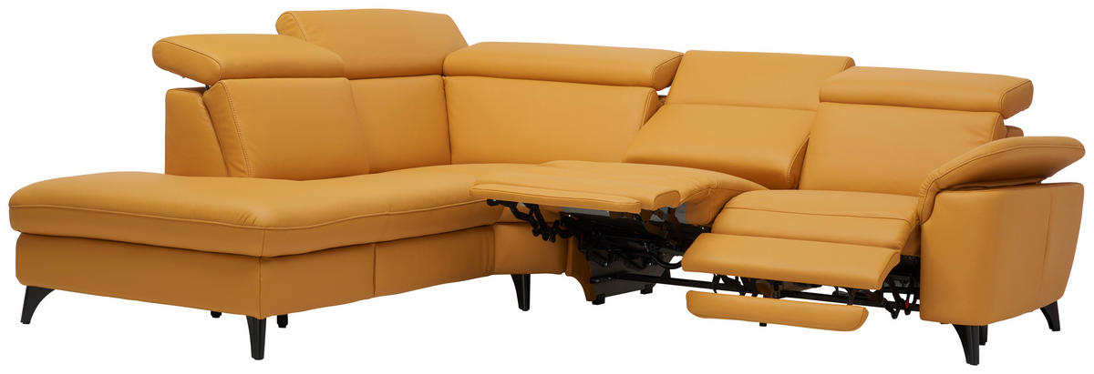 ECKSOFA in Echtleder Gelb  - Gelb/Schwarz, Design, Leder/Metall (239/285cm) - Cantus
