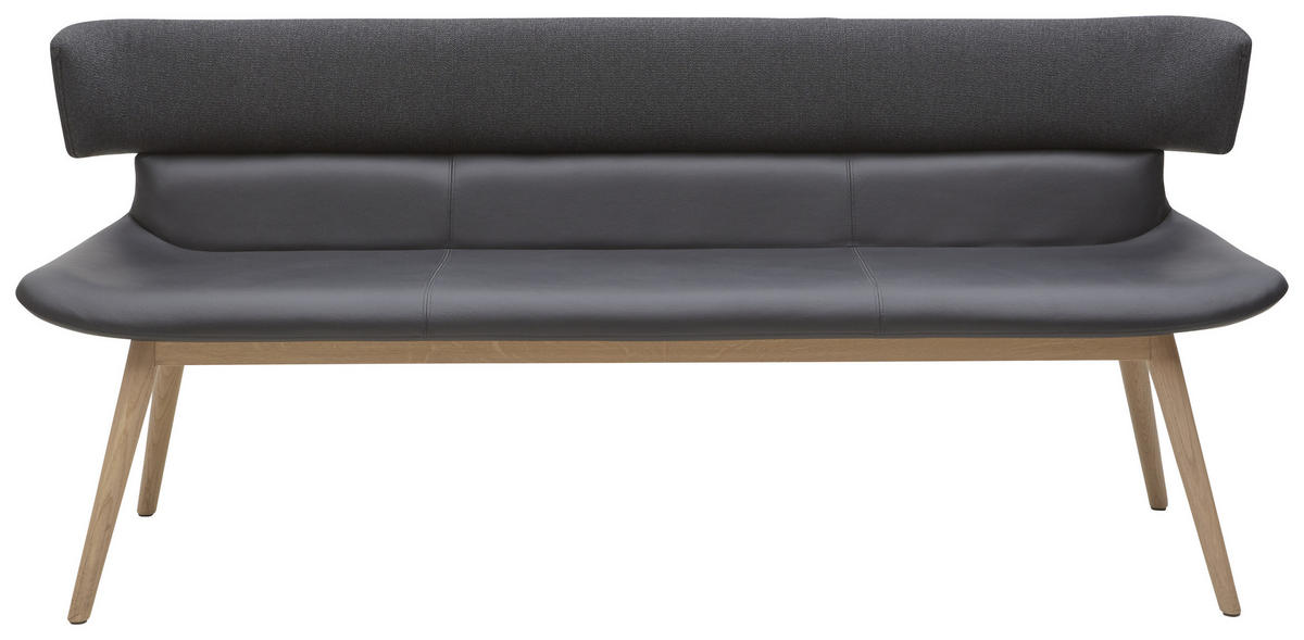 SITZBANK 210/84,5/64,5 cm Flachgewebe Echtleder Schwarz, Eichefarben Wildeiche massiv  - Eichefarben/Schwarz, Natur, Leder/Holz (210/84,5/64,5cm) - Voglauer