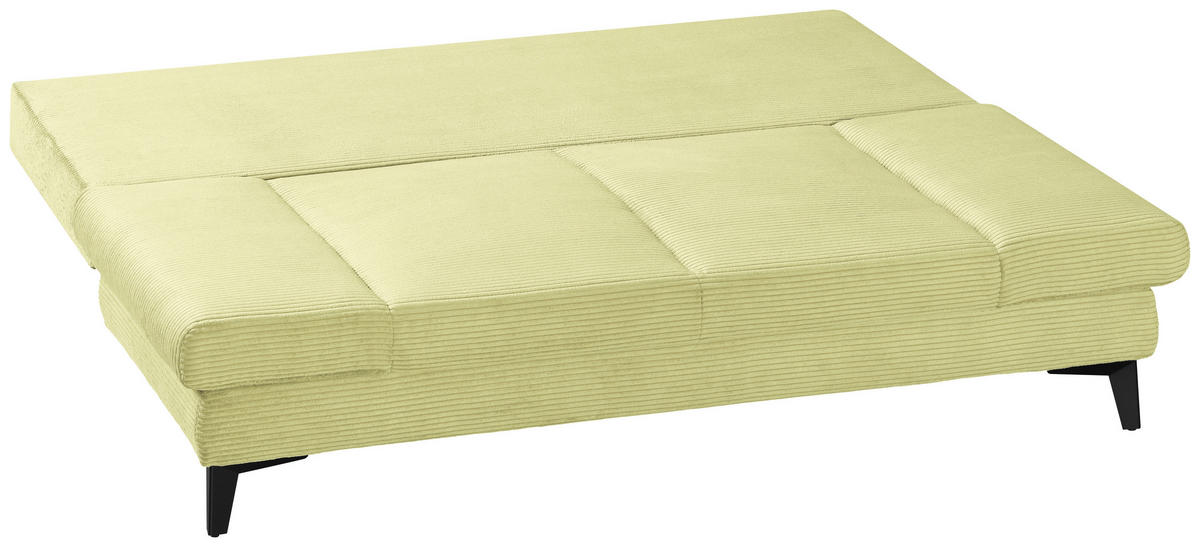 SCHLAFSOFA Cord Hellgrün  inkl. Bettkasten, Schlaffunktion, Armteilverstellung  - Schwarz/Hellgrün, Design, Textil/Metall (200/85/90cm) - Novel