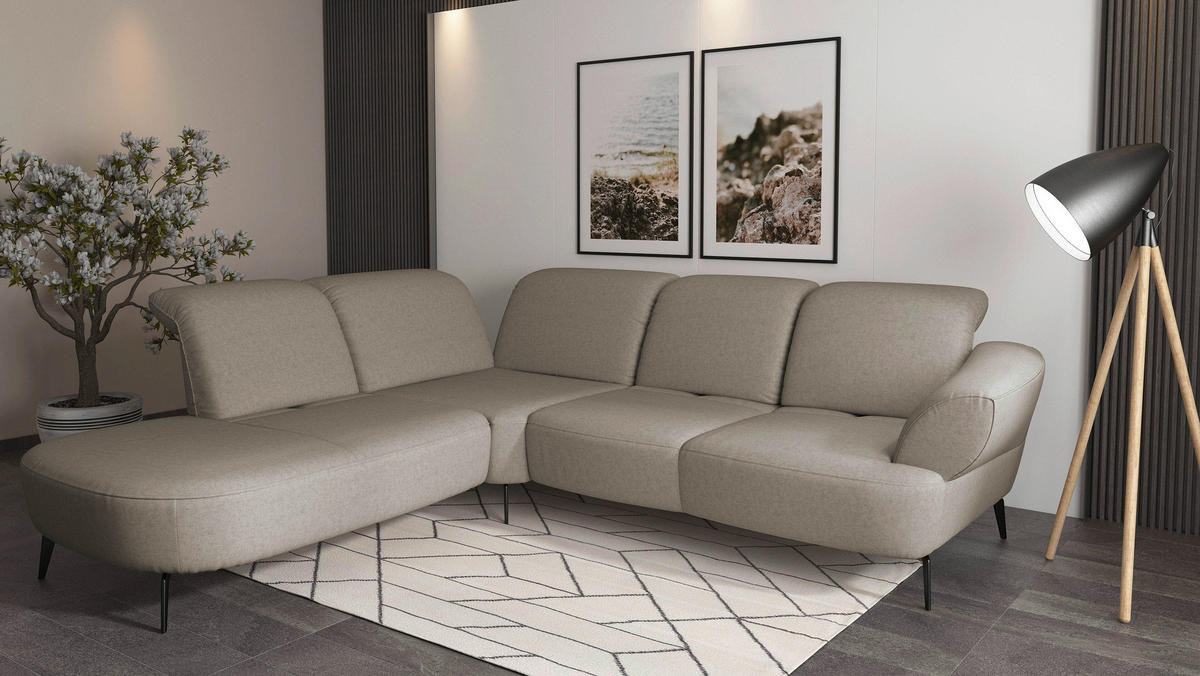 ECKSOFA DANCE E Taupe Flachgewebe  - Taupe/Schwarz, MODERN, Textil/Metall (270/302cm) - Sit & More