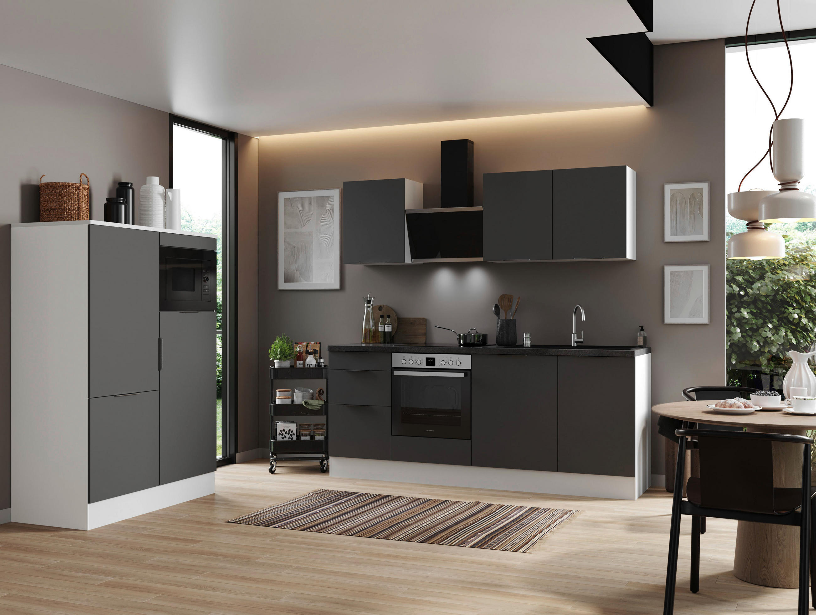 KÜCHENBLOCK 340 cm   in Grau, Weiß  - Weiß/Grau, LIFESTYLE, Holzwerkstoff/Metall (340cm) - Respekta