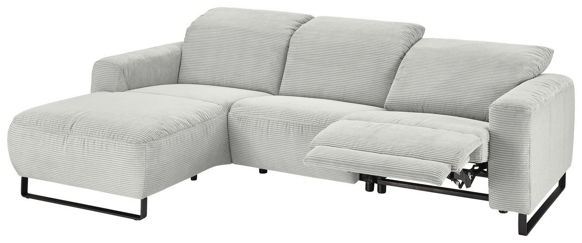 ECKSOFA in Cord Hellgrau  180/266 cm  - Hellgrau/Schwarz, KONVENTIONELL, Textil/Metall (180/266cm) - Hom`in
