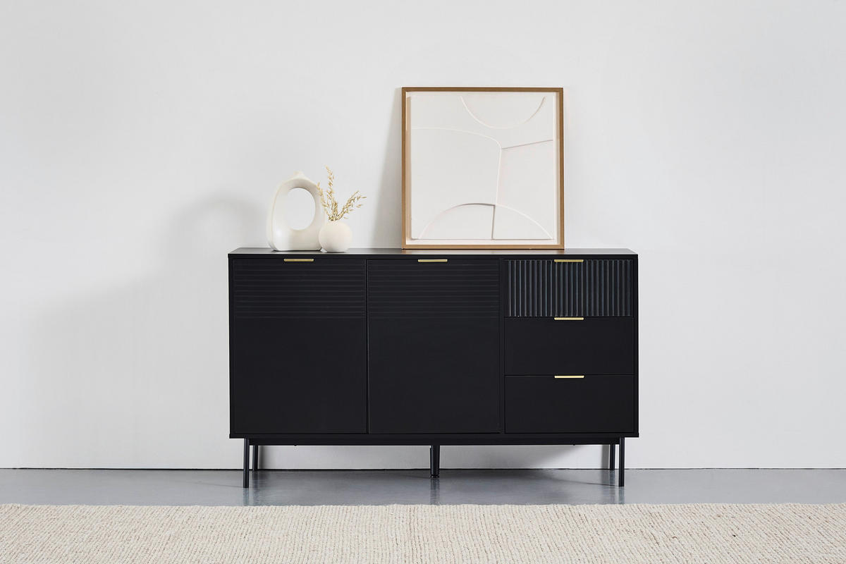 COMODĂ CU UȘI 140/80/40 cm  - auriu/negru, Design, metal/material pe bază de lemn (140/80/40cm) - Livetastic