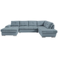 WOHNLANDSCHAFT Blau Webstoff  - Chromfarben/Blau, KONVENTIONELL, Kunststoff/Textil (184/341/216cm) - Hom`in