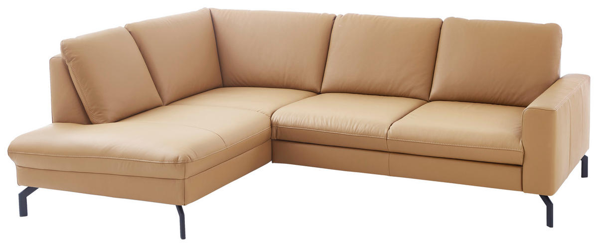 ECKSOFA in Echtleder Currygelb  - Currygelb/Schwarz, Design, Leder/Metall (194/250cm) - Beldomo Premium