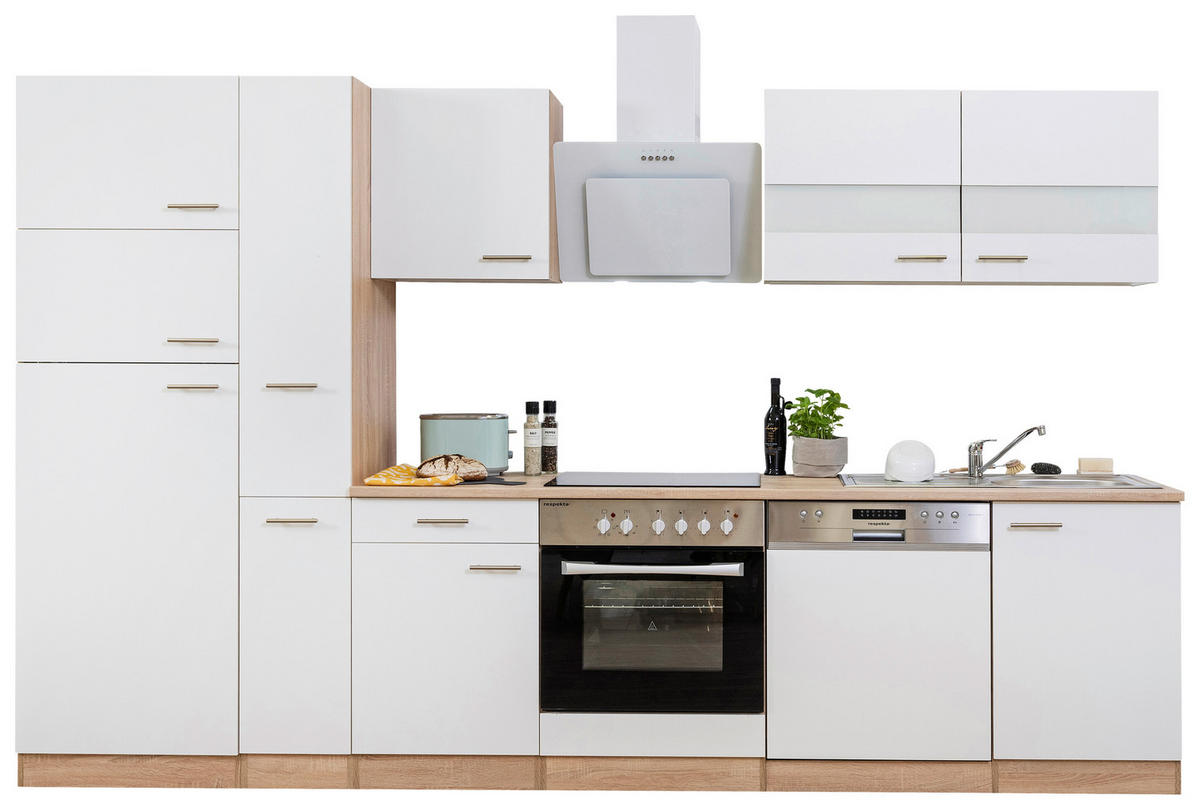 KÜCHENBLOCK 310 cm   in Weiss, Eichefarben  - Weiss/Eichefarben, Basics, Holzwerkstoff (310cm) - Respekta
