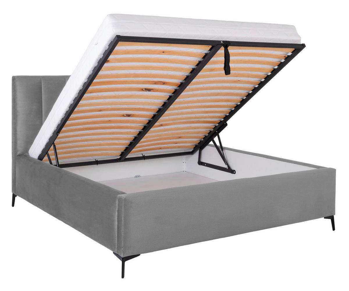 POLSTERBETT 180/200 cm, inkl. Lattenrost, Bettkasten,  in Grau  - Birkefarben/Schwarz, KONVENTIONELL, Holz/Textil (180/200cm) - Boxxx