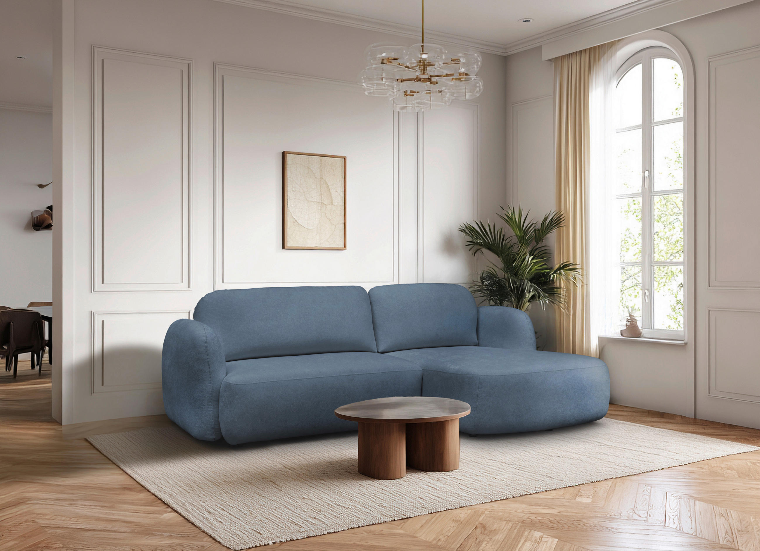 ECKSOFA VELU Blau Chenille  - Blau/Schwarz, Design, Textil (270/175cm) - MID.YOU