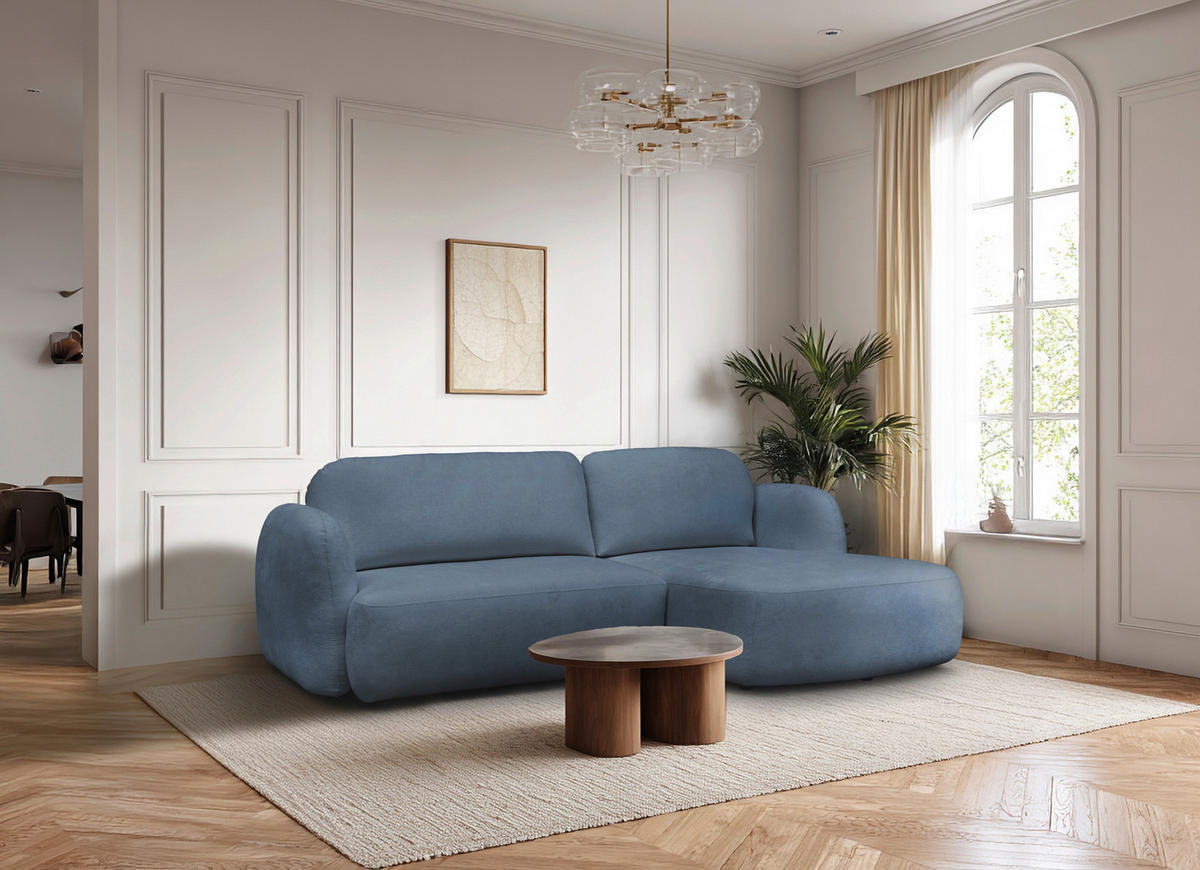 ECKSOFA VELU Blau Chenille  - Blau/Schwarz, Design, Textil (270/175cm) - MID.YOU