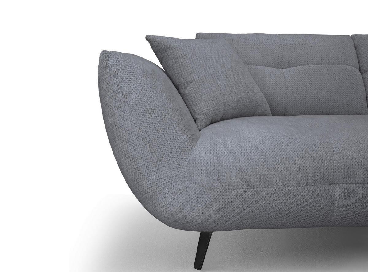 ECKSOFA Dunkelgrau Chenille Armlehnenkissen, Rücken echt, Sitztiefenverstellung  - Dunkelgrau/Schwarz, KONVENTIONELL, Textil/Metall (313/215cm) - Hom`in