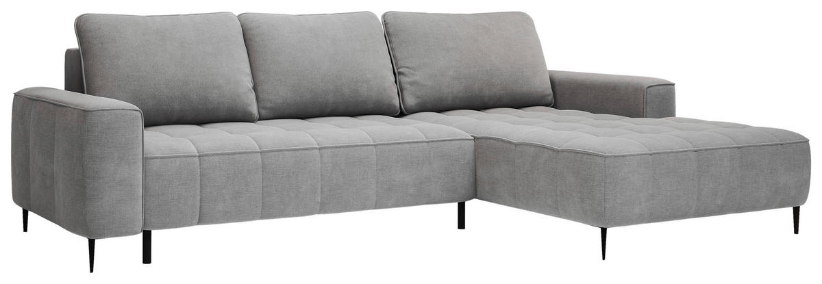 ECKSCHLAFSOFA Florence in Velours Grau  - Schwarz/Grau, Basics, Textil/Metall (280/166cm) - Livetastic