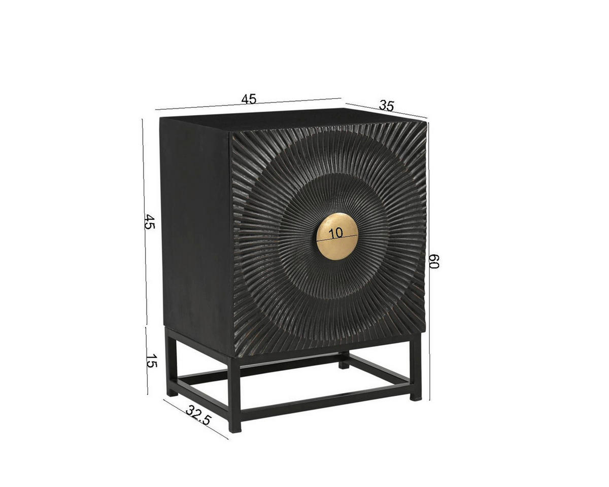 NACHTSCHRANK 45/60/35 cm Mangoholz massiv  - Goldfarben/Schwarz, Basics, Holz/Metall (45/60/35cm) - Livetastic
