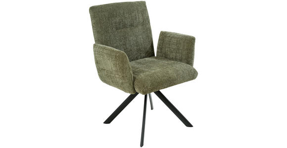 ARMLEHNSTUHL  Sitzfläche 360° drehbar, inklusive Armlehnen Webstoff  - Schwarz/Grün, Design, Textil/Metall (68/88/66cm) - Hom`in