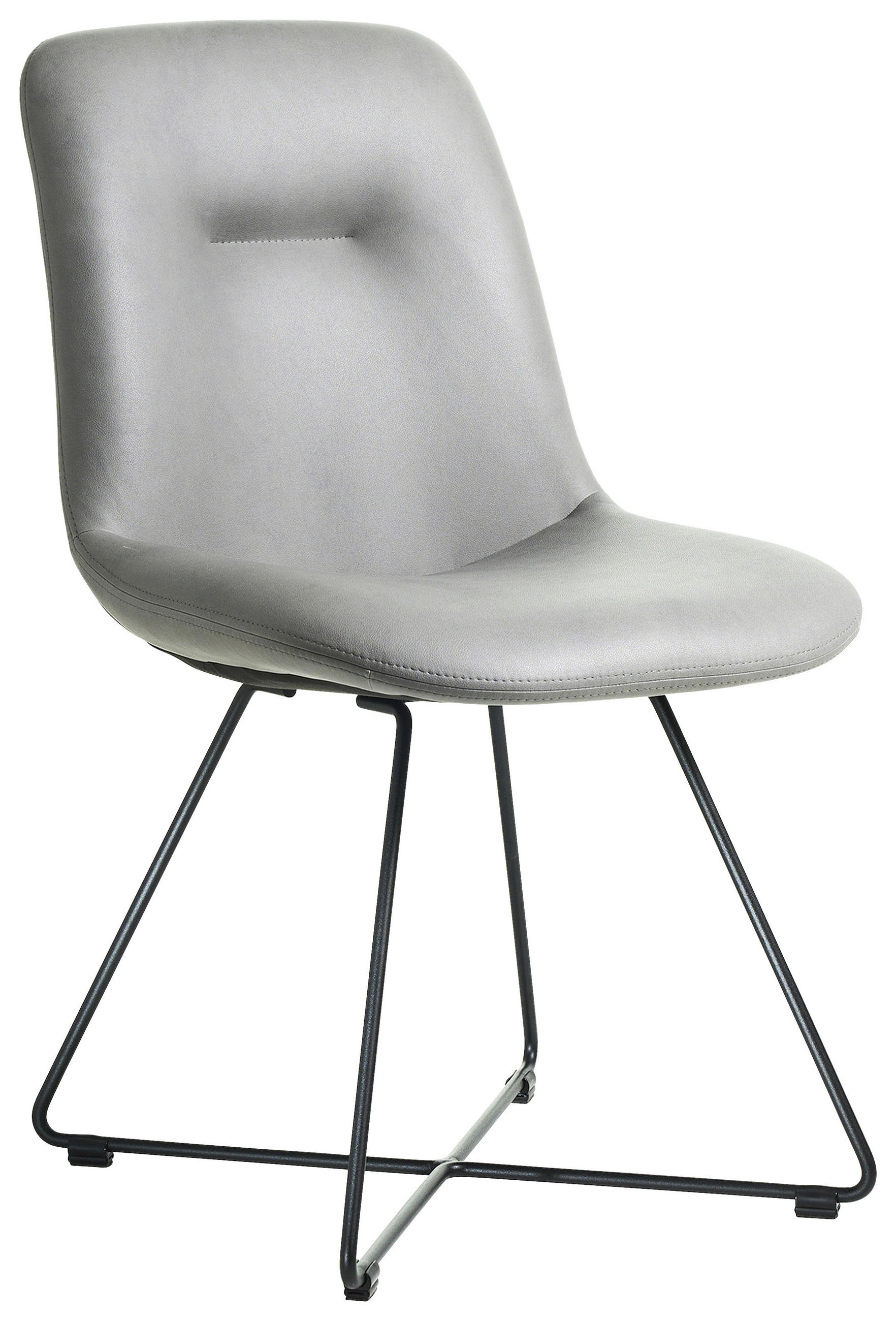 STUHL  in Edelstahl Lederlook (vegan) Metall, Textil  - Hellgrau/Schwarz, Basics, Textil/Metall (51/89/61cm) - Celina Home