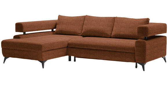 ECKSOFA in Chenille Cognac  - Cognac/Schwarz, KONVENTIONELL, Textil/Metall (184/265cm) - Hom`in