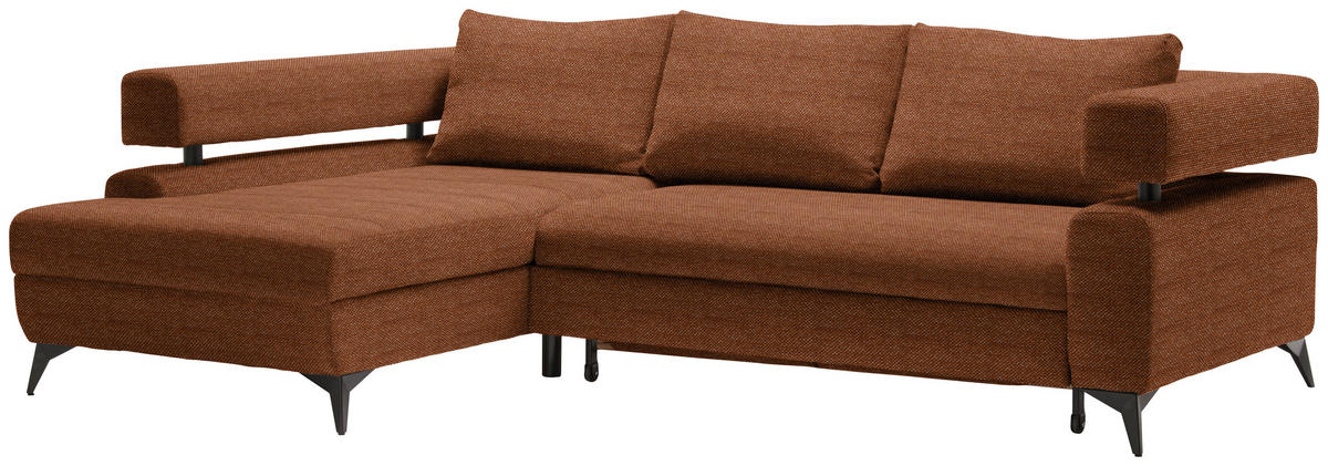 ECKSOFA Cognac Chenille  - Cognac/Schwarz, KONVENTIONELL, Textil/Metall (184/265cm) - Hom`in