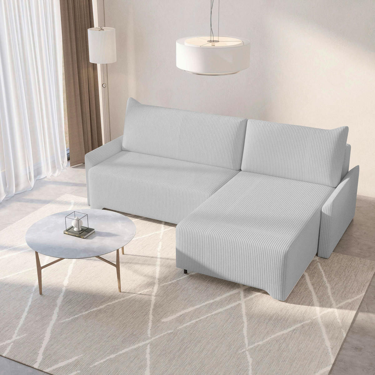 ECKSOFA LOCO in Cord Hellgrau  - Hellgrau, Design, Kunststoff/Textil (245/174cm) - MID.YOU