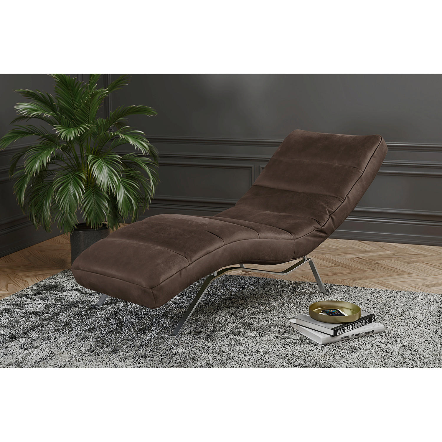 RELAXLIEGE Echtleder Dunkelbraun  - Dunkelbraun/Silberfarben, Design, Leder/Metall (65/65-95/171cm) - Livetastic