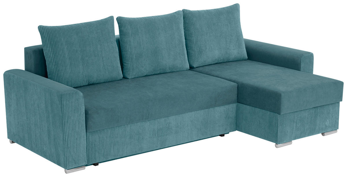 ECKSOFA Graublau Cord, Mikrofaser  - Chromfarben/Graublau, Design, Kunststoff/Textil (239/141cm) - Livetastic