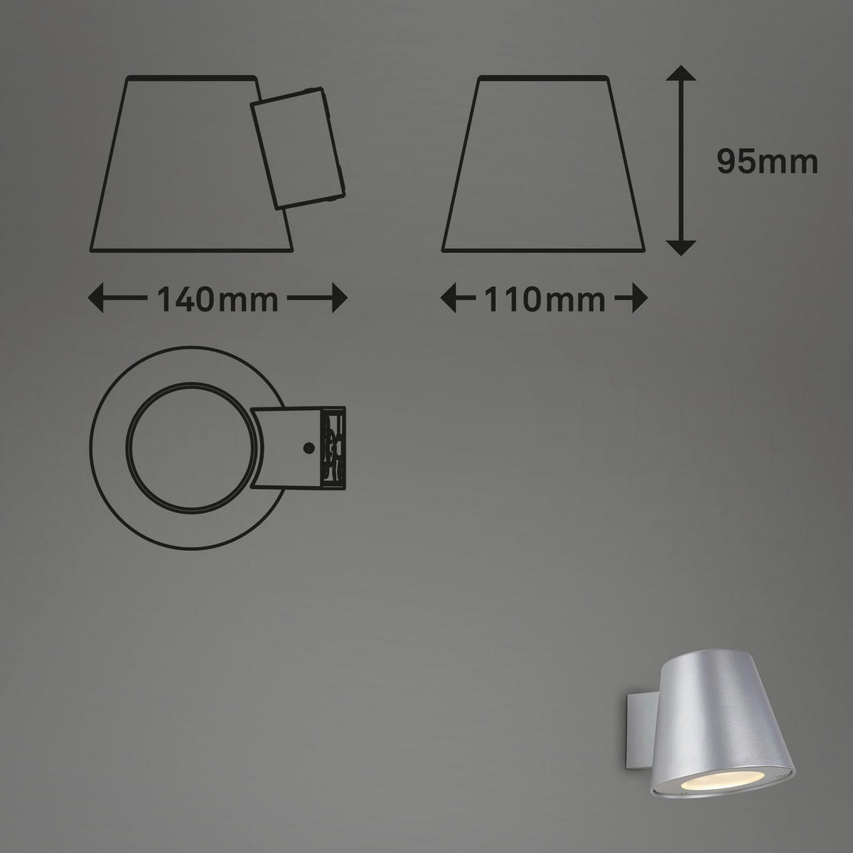 ZIDNA SVJETILJKA VANJSKA  - srebrne boje, Basics, metal (11/14/14cm)