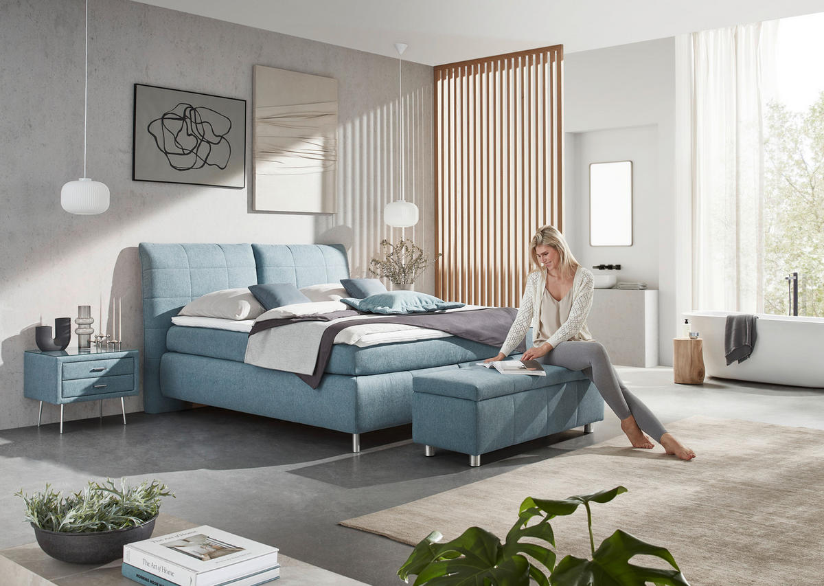 BOXSPRINGBETT 160/200 cm  in Hellblau  - Alufarben/Hellblau, KONVENTIONELL, Textil (160/200cm) - Dieter Knoll