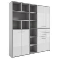 AKTENSCHRANK Weiß, Hellgrau  - Hellgrau/Weiß, MODERN, Glas/Holzwerkstoff (191/215,4/40cm)