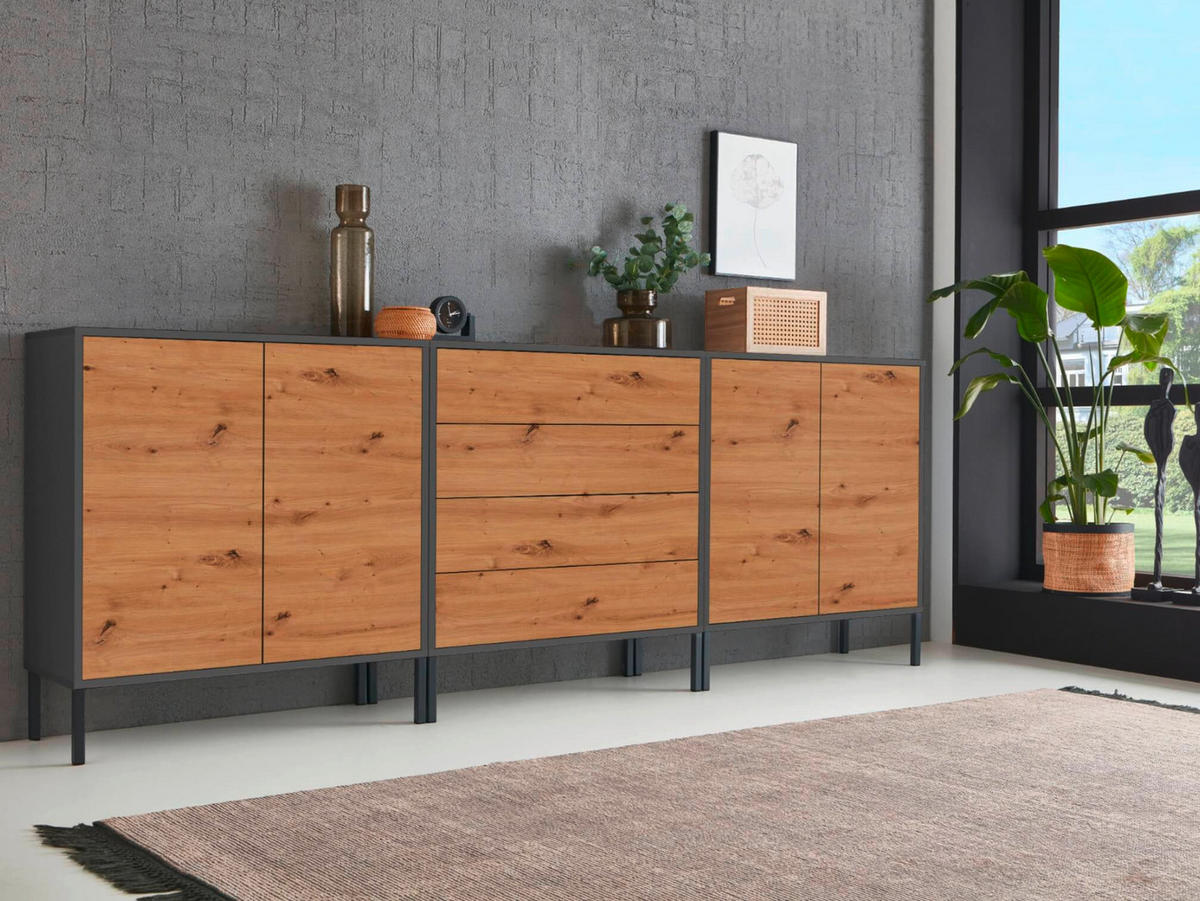 SIDEBOARD Mailand Set 5 + MF  in 237/86/33 cm  - Anthrazit/Eiche Artisan, MODERN, Holzwerkstoff/Metall (237/86/33cm) - MID.YOU