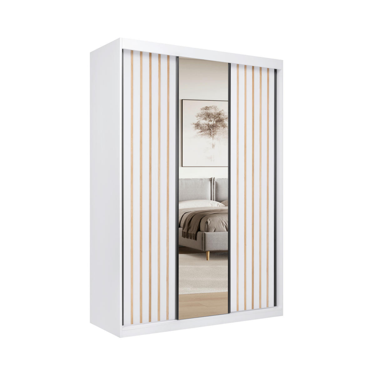 ORMAR S KLIZNIM VRATIMA bijela   - bijela/crna, Moderno, drvni materijal/metal (150/215/59,5cm) - P & B