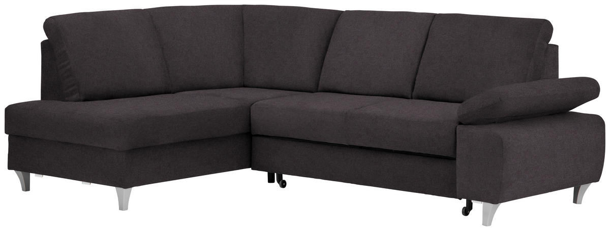 ECKSOFA in Flachgewebe Graubraun  186/255 cm  - Graubraun/Silberfarben, KONVENTIONELL, Holz/Textil (186/255cm) - Cantus