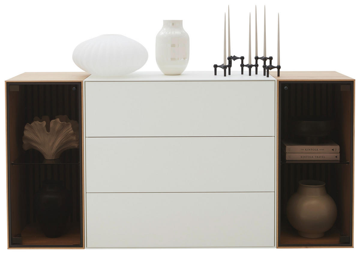 SIDEBOARD Weiß, Eichefarben  182/90/44 cm  - Eichefarben/Anthrazit, Design, Glas/Holz (182/90/44cm) - Johann Jakob