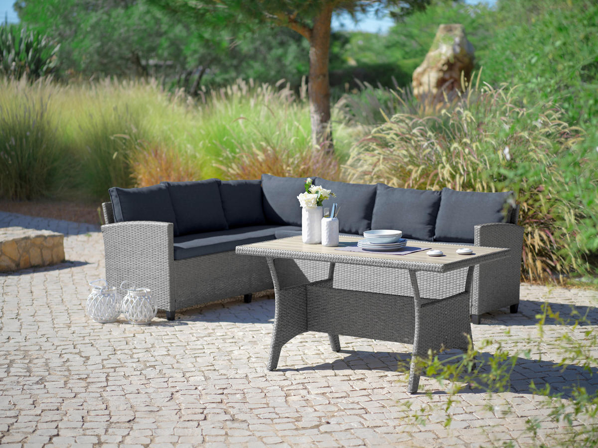 LOUNGEGARNITUR 220/175 cm Stahl  - Grau, MODERN, Kunststoff/Textil (220/175cm) - Ambia Garden