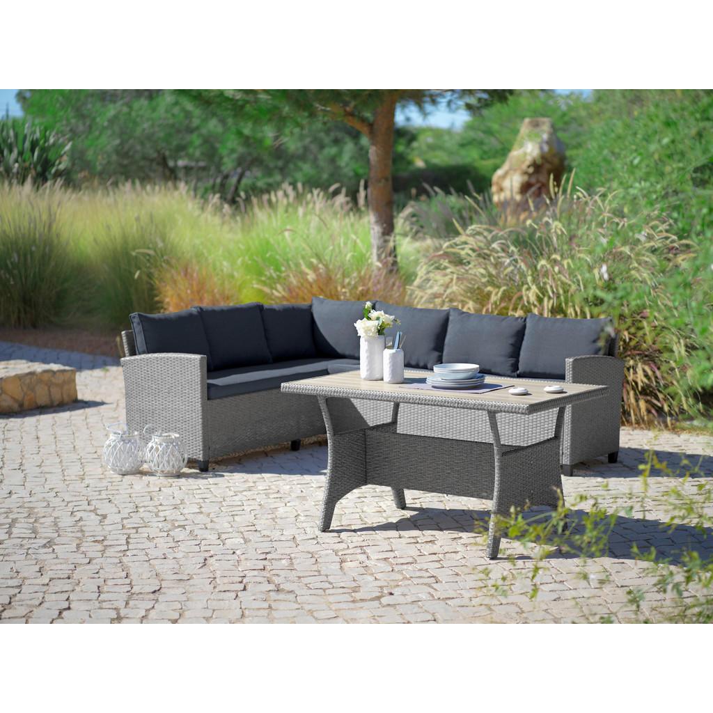 Thumbnail - Ambia Garden Loungegarnitur, Grau, Metall, Kunststoff, Textil, 3-teilig, 220x175 cm, Loungemöbel, Loungemöbel-Sets
