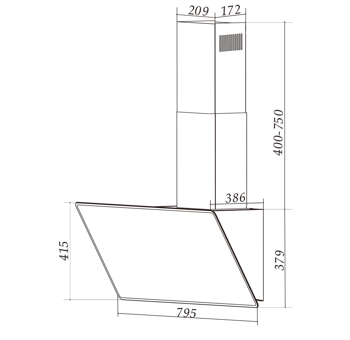 FLÄKTKÅPA CH112080W  - vit, Basics, metall/glas (79,5/78-113/38,6cm) - Respekta