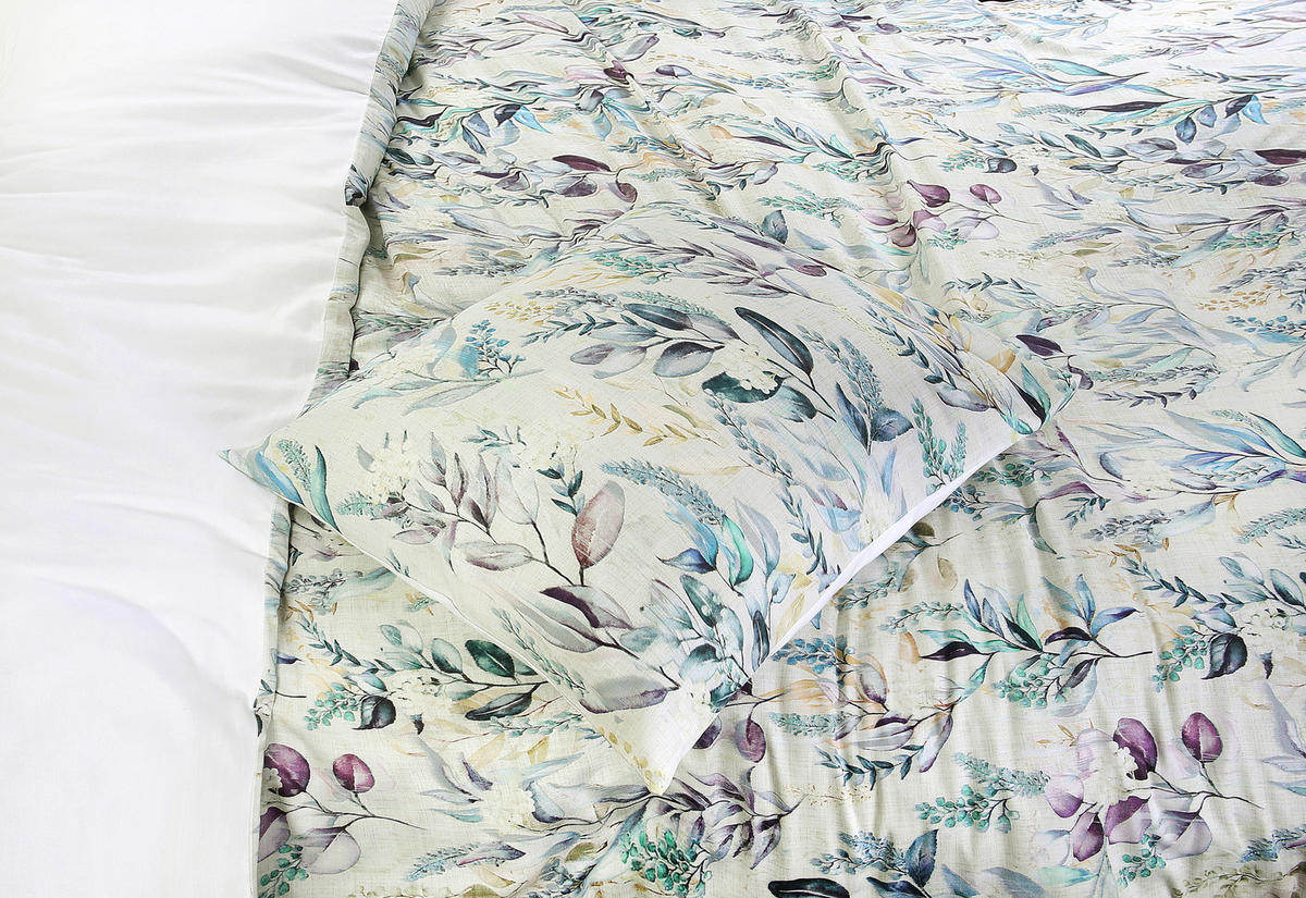 WENDEBETTWÄSCHE Satin 135/200 cm  - Ecru/Salbeigrün, Design, Textil (135/200cm)
