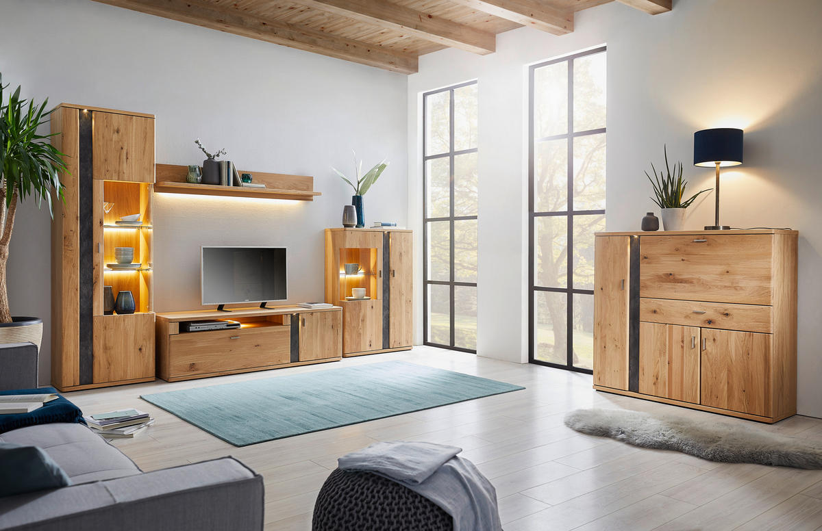HIGHBOARD Turego Turego Eichefarben, Schieferfarben  128,6/117,4/37,4 cm  - Schieferfarben/Eichefarben, KONVENTIONELL, Holz/Holzwerkstoff (128,6/117,4/37,4cm) - Voleo