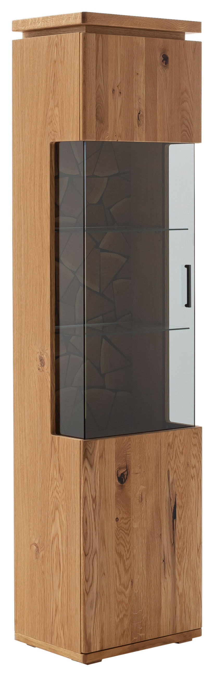 VITRINE  in furniert, massiv Balkeneiche Grau, Eichefarben  - Eichefarben/Anthrazit, Natur, Glas/Holz (50/204/37cm) - Linea Natura