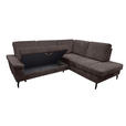 ECKSOFA Dunkelbraun Velours Bettkasten, Sitzvorzug  - Dunkelbraun/Schwarz, KONVENTIONELL, Textil/Metall (253/206cm) - Venda