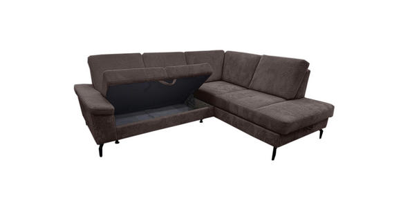 ECKSOFA Dunkelbraun Velours Bettkasten, Sitzvorzug  - Dunkelbraun/Schwarz, KONVENTIONELL, Textil/Metall (253/206cm) - Venda